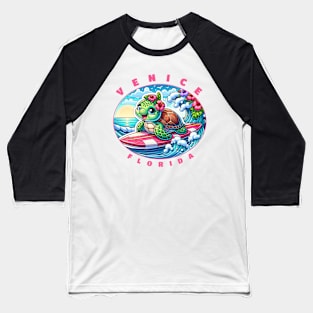 Venice Florida Girls Cute Surfing Sea Turtle Baseball T-Shirt